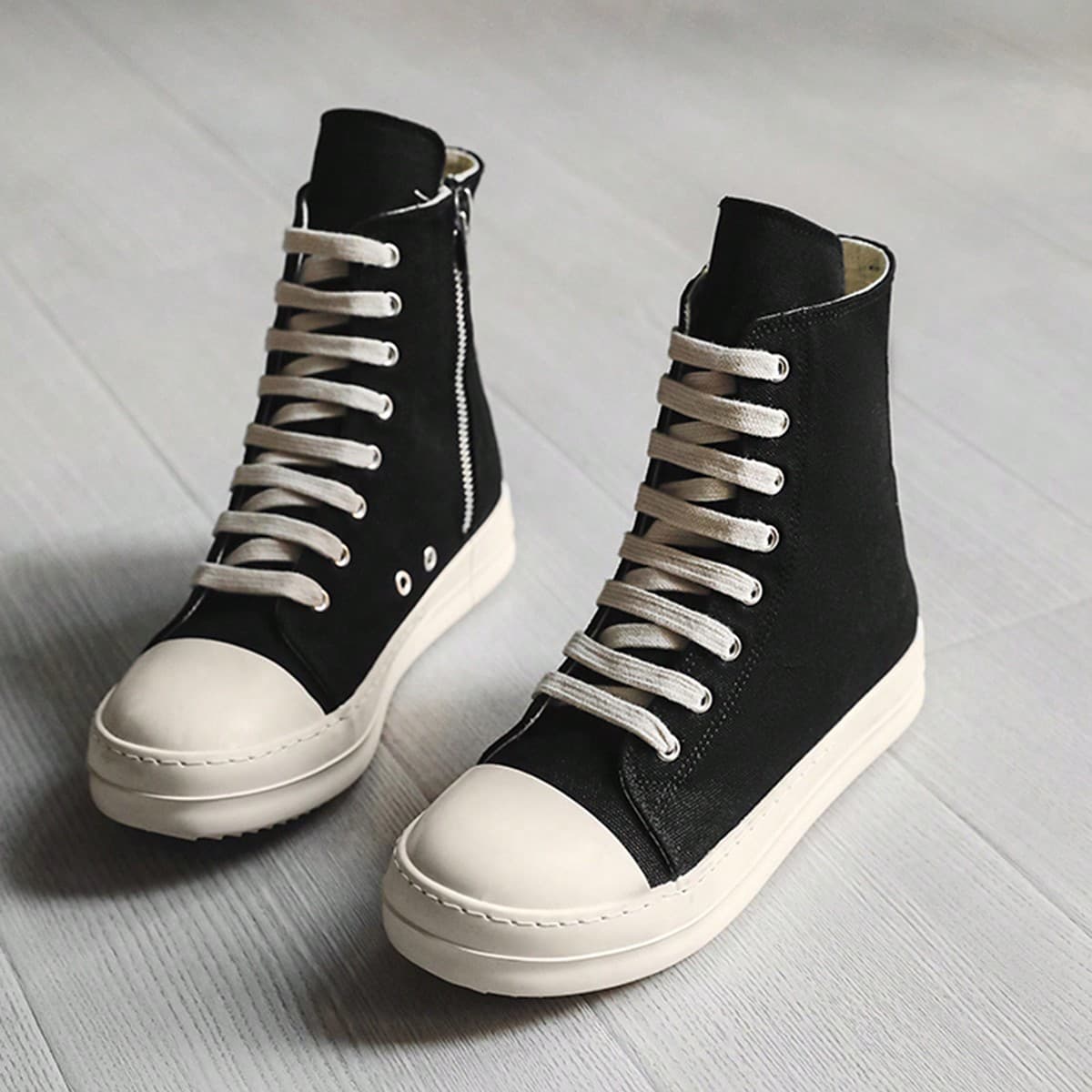 Chaussures Pour Hommes Printemps 2024 Nouvelle Semelle Épaisse Rétro Sport Hautes Chaussures En Toile À Fermeture Éclair Latérale, Chaussures En